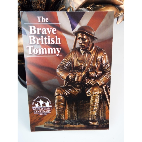 264 - Franklin Mint WW1 Commemoration statue in Bronze effect resin raised on wooden plinth. Plinth has co... 