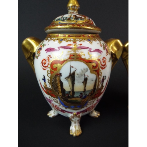 28 - Late 19th Century matched pair of hand decorated lidded pot pourri jars, Elephant head handles. Poss... 