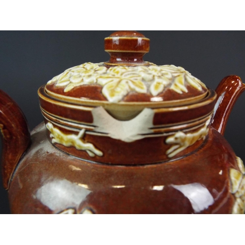 29 - Late 19th Century, Royal Doulton Lambeth Teapot, 5 inches tall. Age related wear to lid and spout.