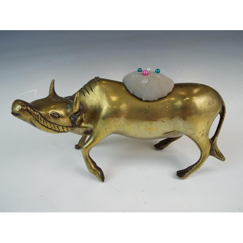 292 - Vintage brass pincushion of an Indian cow.  6.5 inches long.