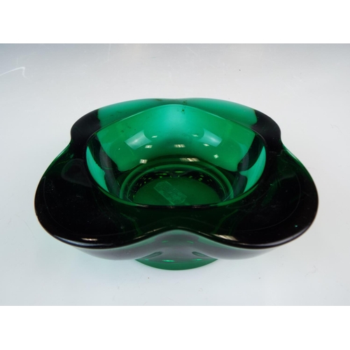 293 - Heavy Green glass ashtray, 6 inches in diameter