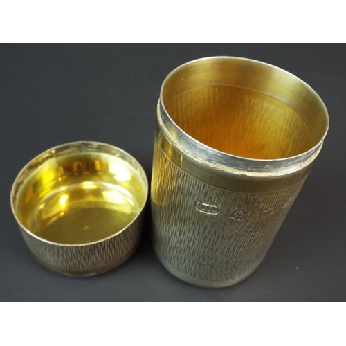 68 - Solid Silver cylindrical cigarette box with very tight close fitting lid. Tree bark decoration, Lemo... 