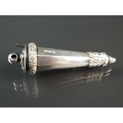 77 - Very Rare and highly unusual Victorian era Silver whistle in original ornate silver case. Birmingham... 