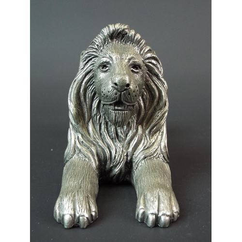 8 - Royal Selanoor pewter recumbent lion, 7.5 inches long.