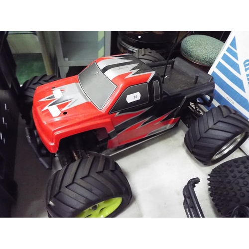 16 - Radio controlled model fuel engined buggy model 16 inches long. Working condition unknown.