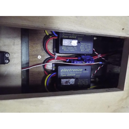 2 - Model motor launch, electric motors, twin screw propellers, working condition unknown.  41 inches lo... 