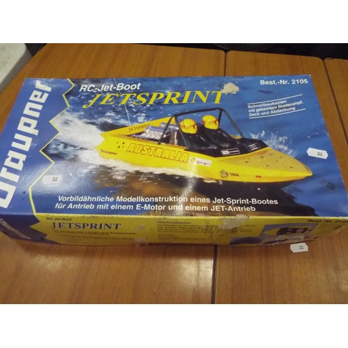 22 - Graupner radio controlled Jetboat kit for assembly believed to be complete but without guarantee. 17... 