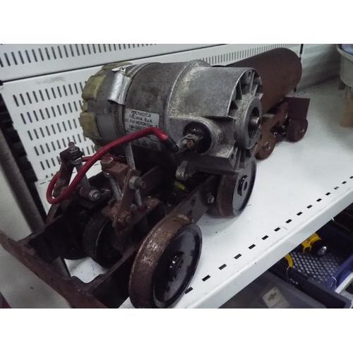 4 - Large Home made Railway bogie with electric motor. 24 inches long. Working condition unknown.