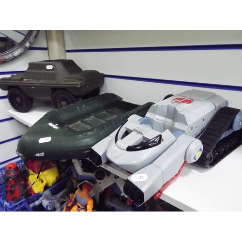 45 - Action men, outfits and vehicles.