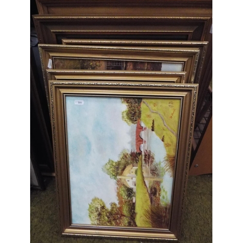 599 - Selection of framed and mounted oils, watercolours (8)
