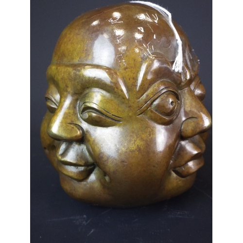 33 - Heavy Bronze four faced buddah. 5 inches tall. Four character mark to base.