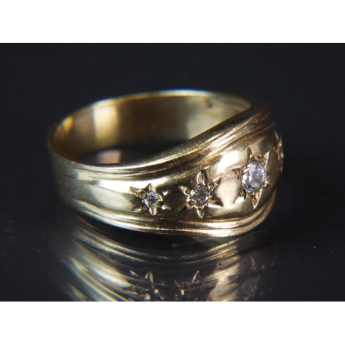 61 - 9ct Yellow gold Antique style ring set with five CZ's   Finger size 'S'   5.2g