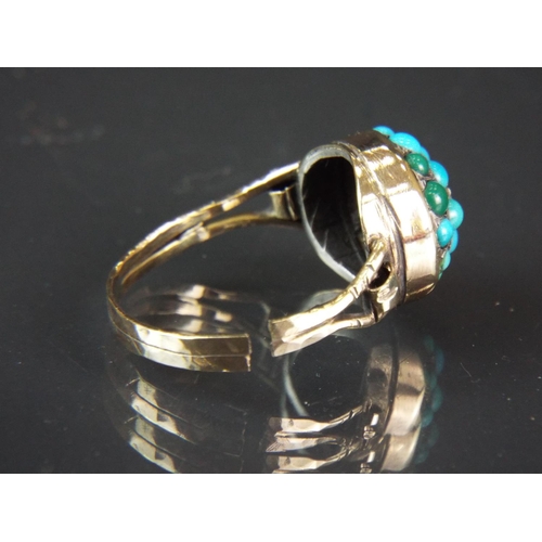70 - Antique Turquoise set ring. Unmarked but tested as 9ct. Requires repair to shank.  Finger size 'O-5'... 