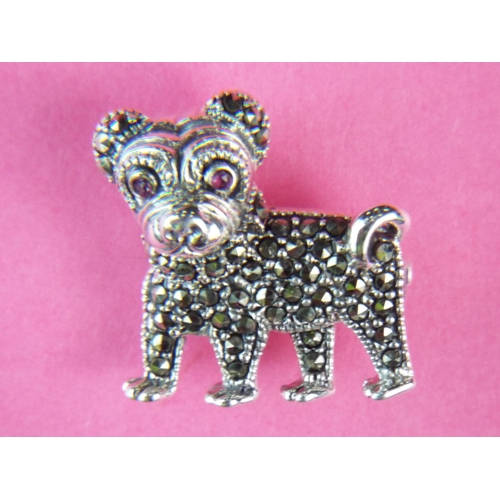 79 - 925 Silver Marcasite brooch as a Pug dog