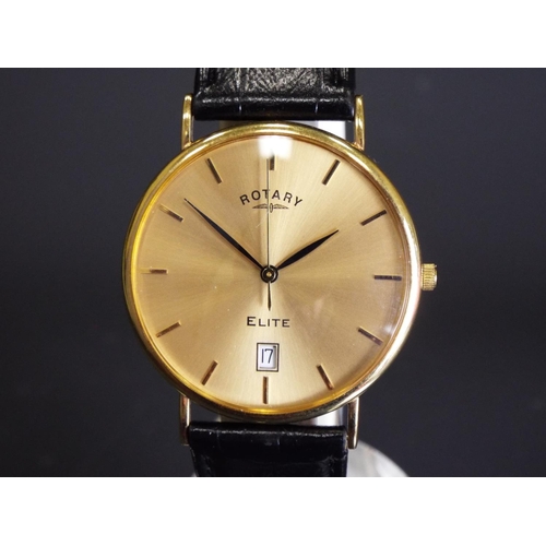 94 - Rotary dress watch with date window, leather strap, 9ct gold case. Very good condition.