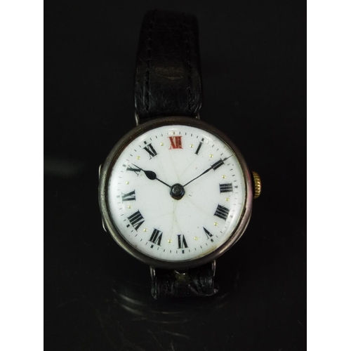 96 - Vintage 15 jewel swiss watch with imported 925 silver swiss case. Leather strap. Intermittent runner... 