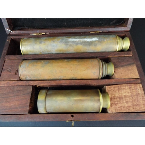 107 - Vintage Boxed Set of three brass telescopes.