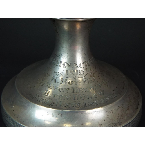 125 - Interesting old Silver cup 12 inches tall.  Inscribed date for 1912. Stamped for New York. Sterling.... 