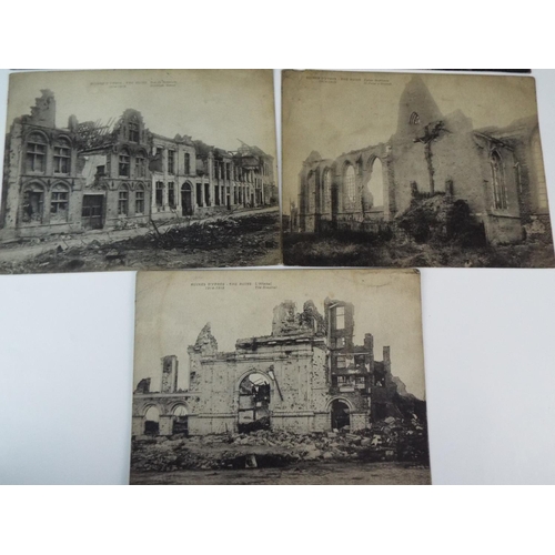 147 - Seven Large WW1 Print Postcards showing war damage. Each measuring 5.5 x 7 inches.