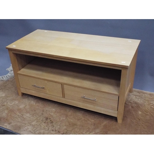 191 - Blonde wood low table with drawers under. H:21 x W:42 x D:19 inches almost new condition.