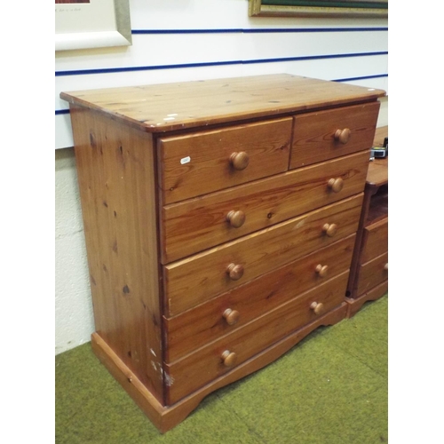 194 - Solid heavy pine chest of four drawers with two drawers over. H:35 X W:34 X D:18 inches .