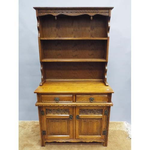 222 - Lovely Old charm dresser in golden oak  with plate rack above.  H:68 x W:36 X D:17 inches. Very well... 