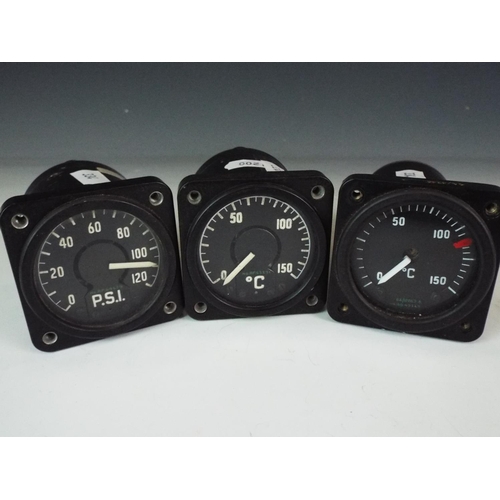 334 - Three dashboard gauges. Front's measure 2.5 inches square