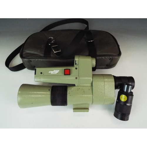 337 - Centon metal spotting scope with soft carry case. Provision for batteries but electrical condition u... 