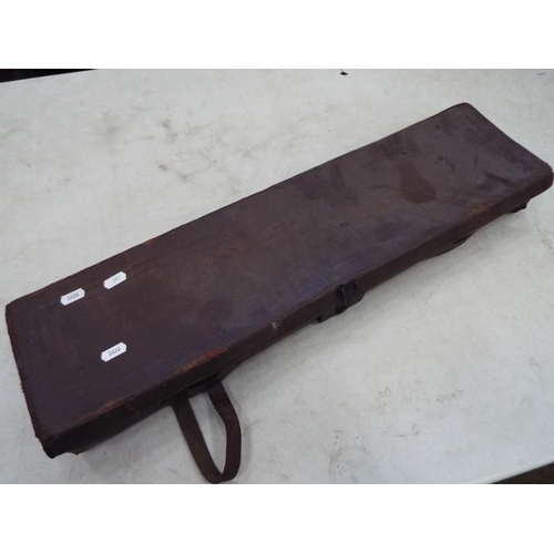 358 - Old leather shotgun case with green baize lining