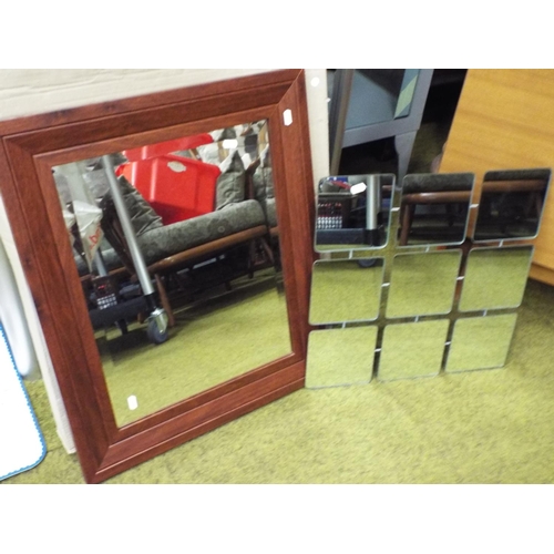 663 - Interesting framed bevelled glass mirror plus 9 square wire framed table top mirror. Both as new