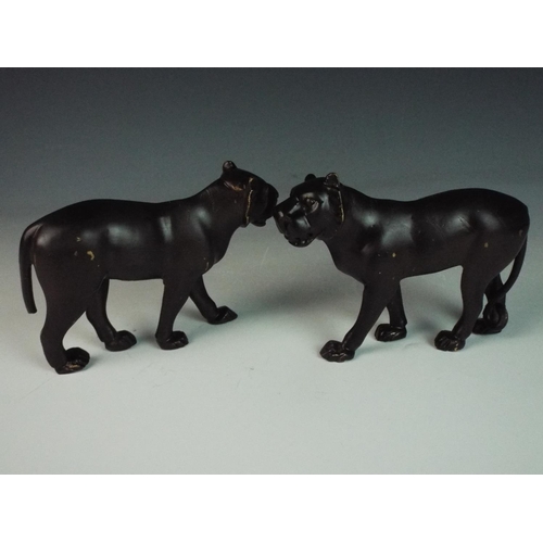 11 - Two Bronze Lionesses, each 8 inches long (one tail tip missing)