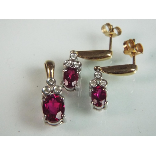 116 - 9ct Diamond and Ruby pendant and earring set (matches previous lot)