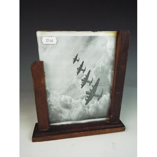 36 - 1940's era glass and wood photo frame. Approx 9 inches tall.