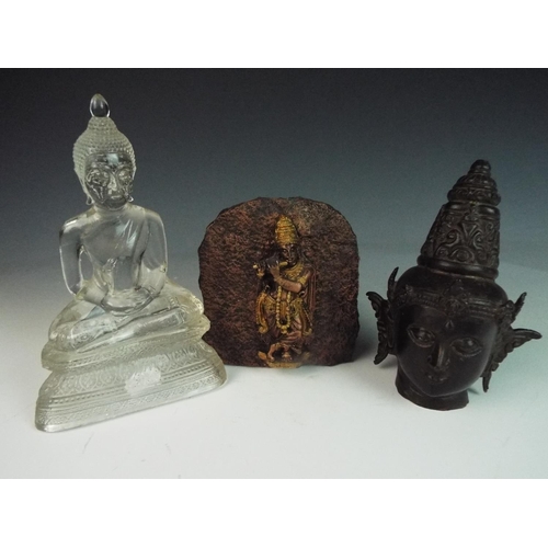 40 - Collection of Glass, stone and metal buddahs. The tallest being 8 inches tall.