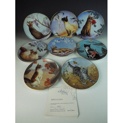 75 - Eight Danbury Mint decorative plates, cats and flowers collection with certs