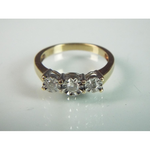 86 - 9ct gold ring with three illusion set Diamonds.  'O-5'    2.8g