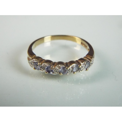 87 - 9ct Diamond and Amethyst set half eternity ring.  'P-5'    2.2g