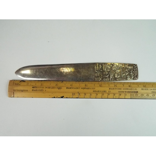 194 - Swedish Sverige letter opener 8.5 inches long with decoration to handle.