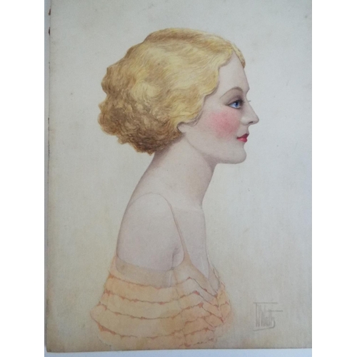 273 - Watercolour/pastel on board of a 1940's fashionable lady by TJ or W Watts,  Inscribed to rear 'to Ma... 