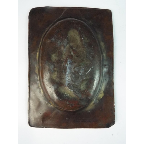 297 - Two lovely Japanese bronze pin trays with embossed decorations. One rectanguar showing a Samurai mea... 