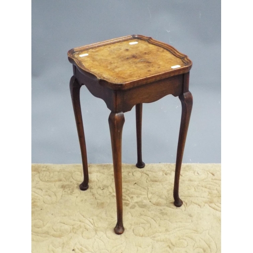 397 - Pretty late 19th Century Mahogany side table with Walnut veneer top. 20 inches tall.