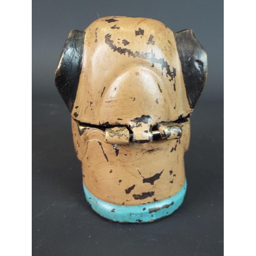 114 - Bronze cold painted inkwell as a pug dog. Glass eyes, hinged lid. Bears the mark 'Berg' to rear of c... 