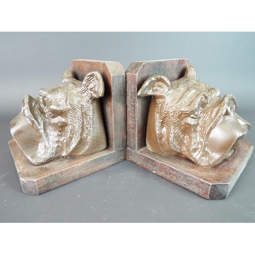 115 - Pair of Heavy cold painted Bronze alloy Bookends as Mastiff's head set on wooden right angled bases.... 