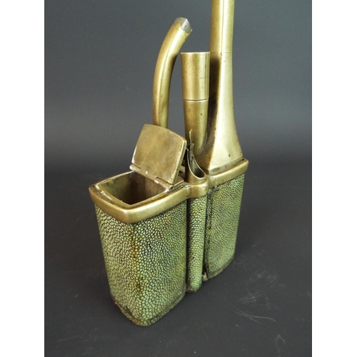 125 - Chinese Brass pipe/scribe set with Shagren finish to body. Chinese makers mark to underside of one c... 