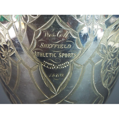 145 - Silver plated presentation Goblet Inscribed West college Athletics. 1869.    7.5 inches tall.