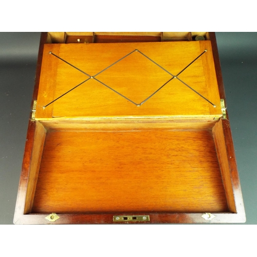 185 - Victorian Mahogany writing slope with leather top in fine condition. Complete with glass inkwell and... 