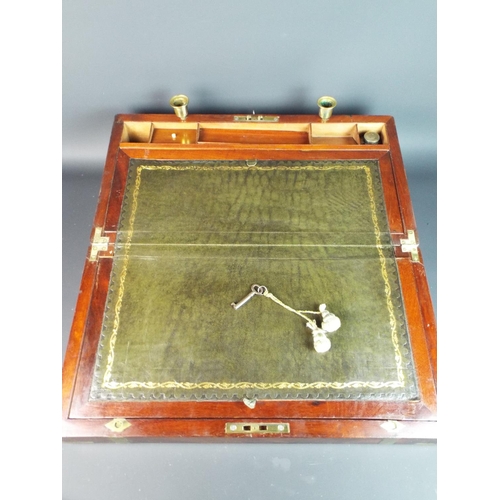 185 - Victorian Mahogany writing slope with leather top in fine condition. Complete with glass inkwell and... 