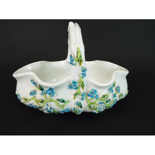 25 - Pretty flower encrusted Dresden porcelain basket plus lidded sardine dish