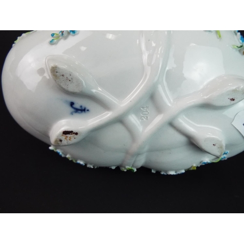 25 - Pretty flower encrusted Dresden porcelain basket plus lidded sardine dish