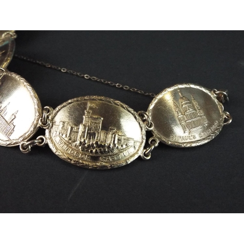 80 - Hallmarked silver panel bracelet showing famous London Landmarks. 32.9g   7.5 inches long. London 19... 